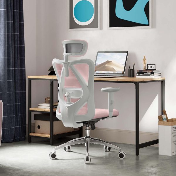 Office Chair, Computer Desk Chair with Adjustable Headrest and Lumbar Support, High Back Executive Swivel Chair for Home Office (Light Pink)