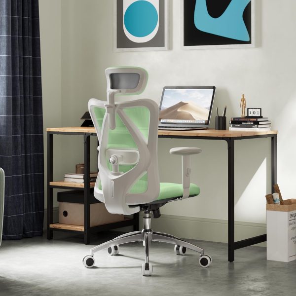 Office Chair, Computer Desk Chair with Adjustable Headrest and Lumbar Support, High Back Executive Swivel Chair for Home Office (Light Green)