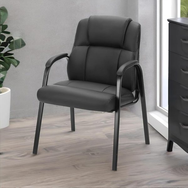 Waiting Room Chair, PU Leather Big and Tall No Wheels Executive Office Chairs with Padded Arms for Reception Conference Room Lobby