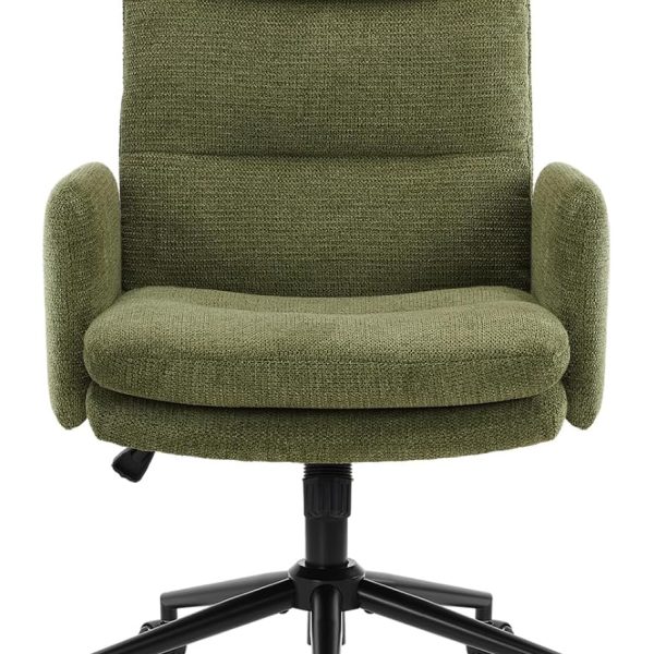 High-Back Home Office Chair,Upholstered Desk Chair with Armrests,Height Adjustable Armchair with Wheels, Swivel Office Desk Chair, Computer Task Chair, Leisure Armchair Cashmere (Green)