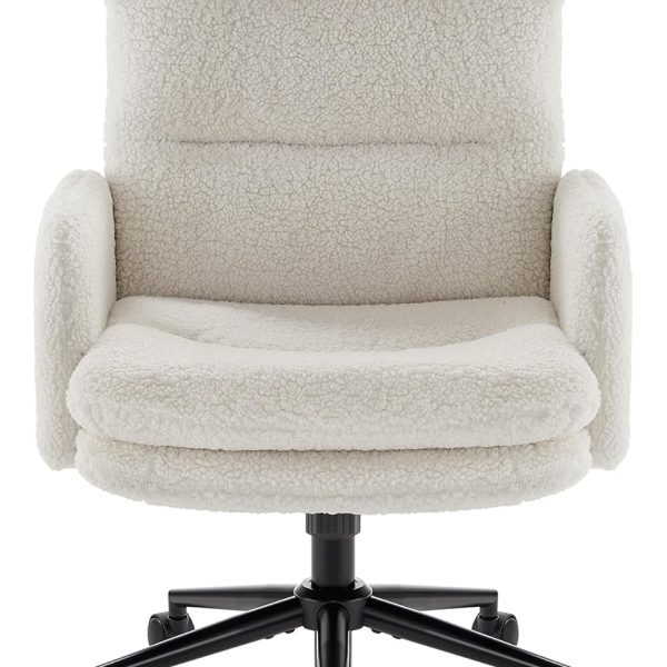 High-Back Home Office Chair,Upholstered Desk Chair with Armrests,Height Adjustable Armchair with Wheels, Swivel Office Desk Chair, Computer Task Chair, Leisure Armchair Cashmere(White)