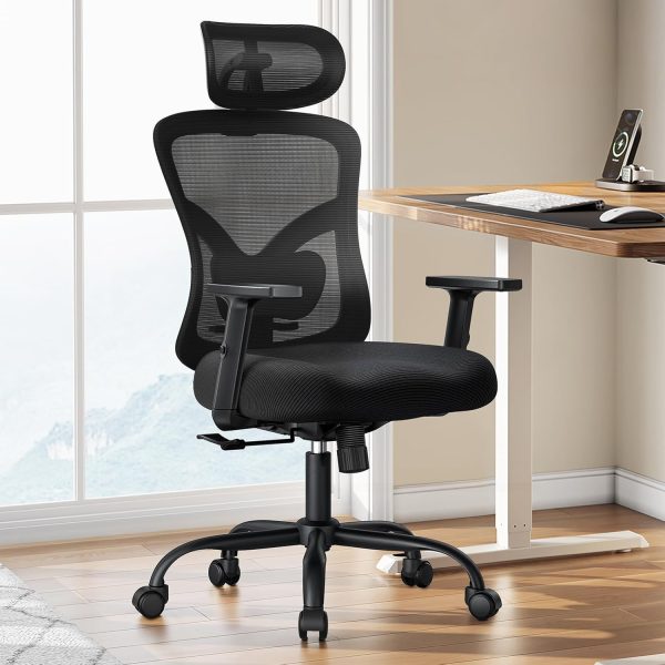 Office Chair Gaming Chair with Lumbar Support, 2D Headrest, Adjustable Armrests, Contoured Seat Cushion, Computer Desk Chair with Wheels for Home and Office