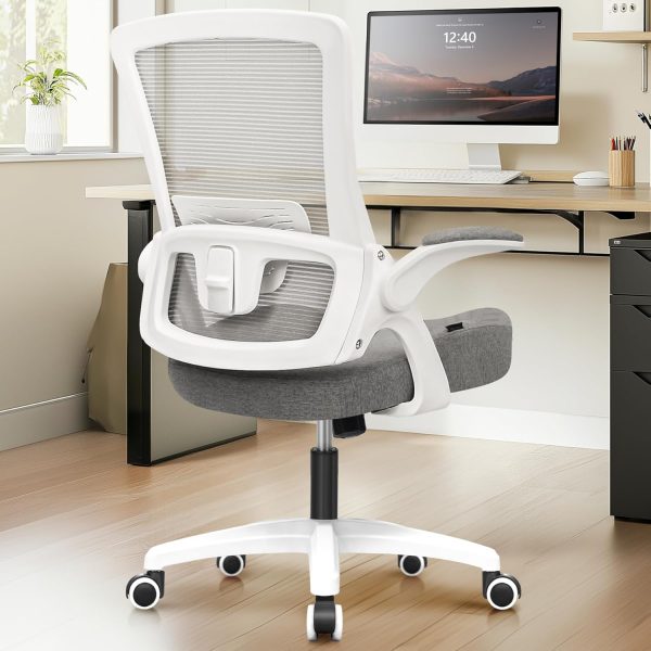 Office Desk Chair Computer High Back Mesh Gaming Seat with Adjustable Comfy Flip-up Armrests Lumbar Support Height for Home (Grey)