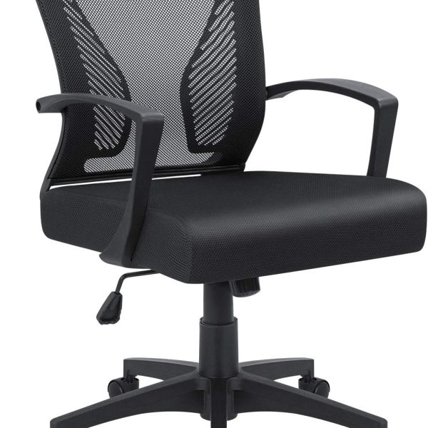 Office Chair Computer Desk Mesh Chair Mid Back Swivel Lumbar Support with Armrest (1, Black)