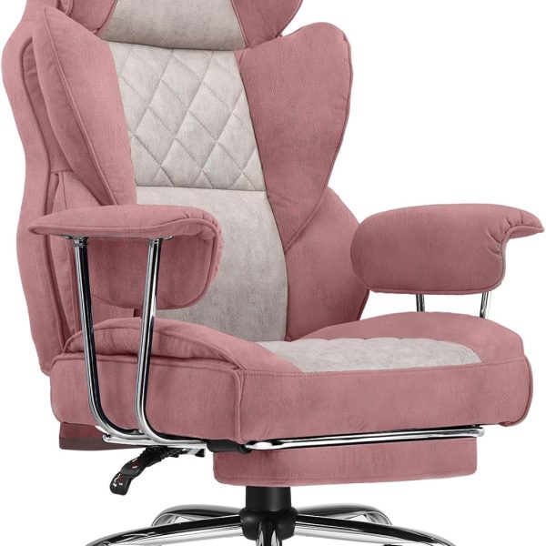 Big and Tall Gaming Chair with Pocket Spring Lumbar Support, Office Chair with Footrest, Executive Desk Chair with Outward Fixed Soft Armrests, Computer Chair with High Back,