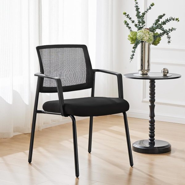 Stackable Mesh Guest Reception Chairs - Lumbar Support for Waiting Conference Meeting Room, Office School Lobby and Church, Space Saving, Black