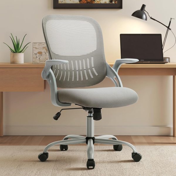 Mesh Office Desk Chair Adjustable Swivel Mid-Back Computer Chair with Lumbar Support Comfy Flip-up Arms for Home Office