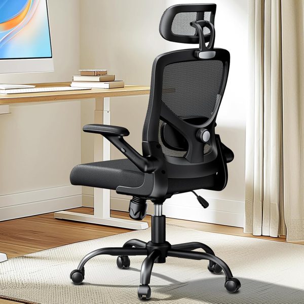 Mesh Office Chair High Back Desk Chair Adjustable Lumbar Support with Headrest Flip-Up Liftable Arms Swivel Computer Task Chair for Big and Tall People