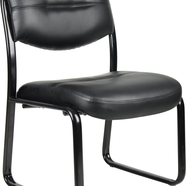 Leather Sled Base Side Chair in Black,