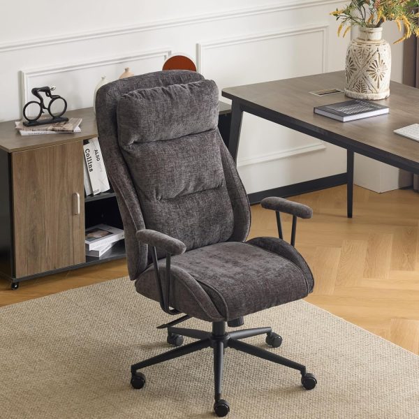 Chenille Executive Fabric Office Chair with 100-130° Recline, High-Back Desk Chair with Adjustable Base & Padded Back & Wheels, Comfy Chair for Gaming, Computer, Home Office,Dark Gray
