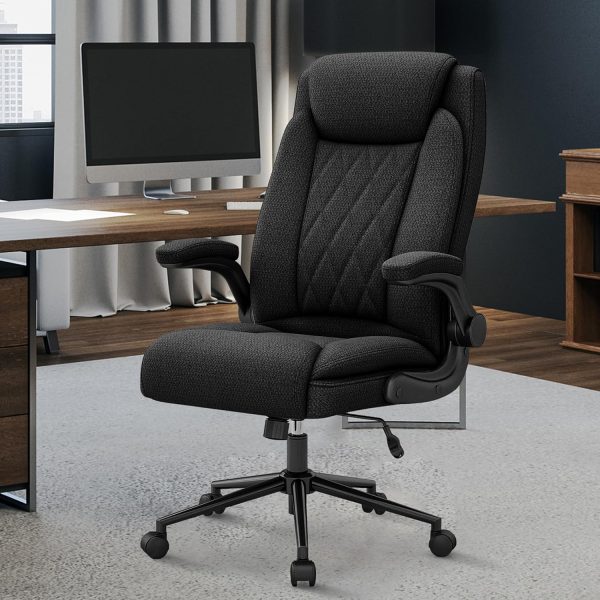 Big and Tall Office Chair -500 lb Heavy Duty Office Chair for Big Man, Fabric High Back Executive Office Desk Chair with 120° Tilt Rock,Computer Desk Chair with flip up arm - Black